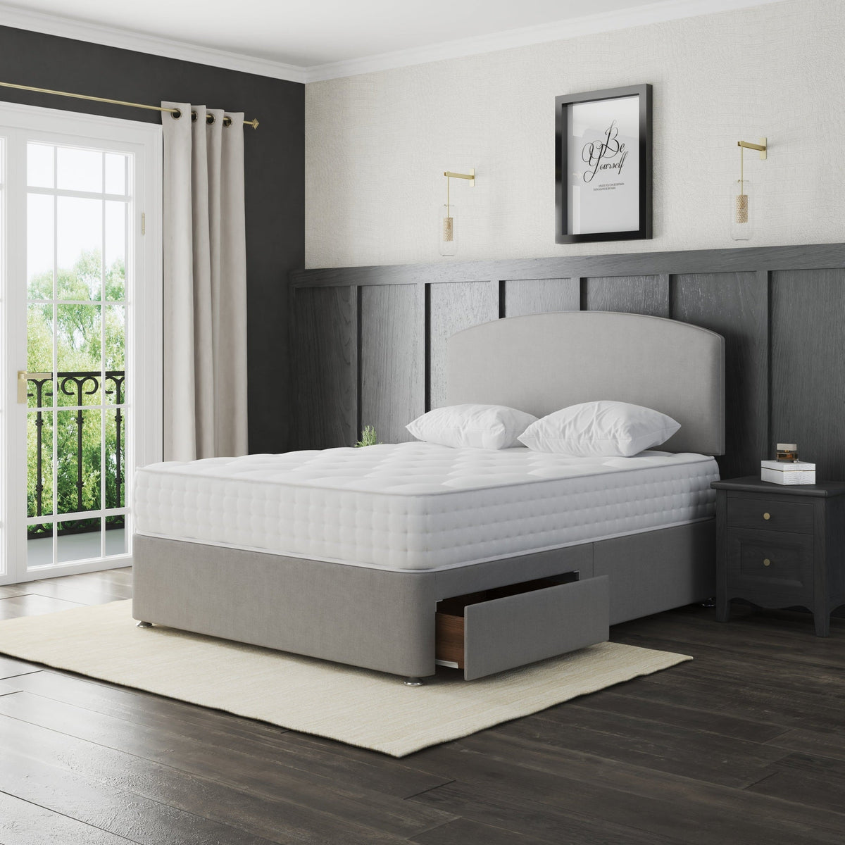 Chelsea Bed Divan Base And Headboard | SILVER