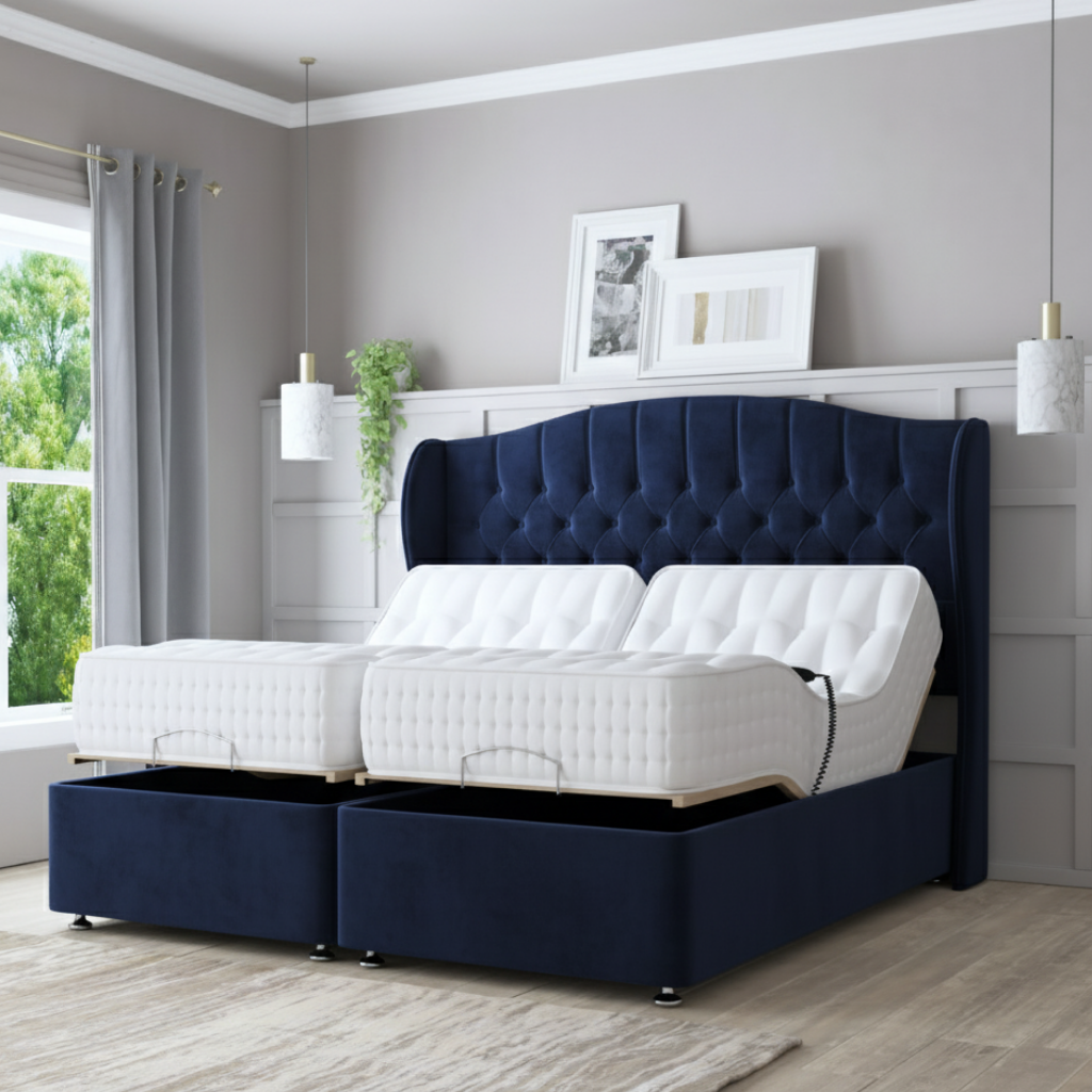LuxeSleep Winged Adjustable Bed Frame | Dual Motor Electric Base | Zaye Living | BLUE