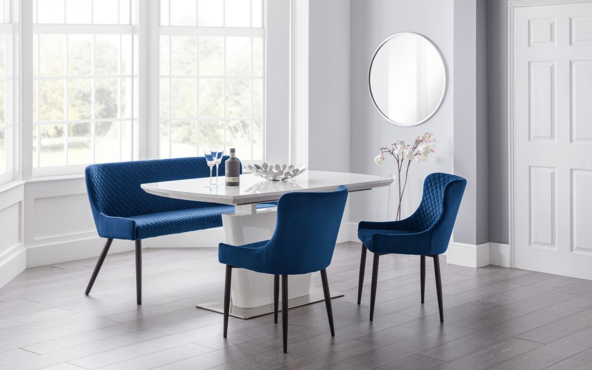 Como & Luxe Blue Dining Set (2 Chairs & Bench)
