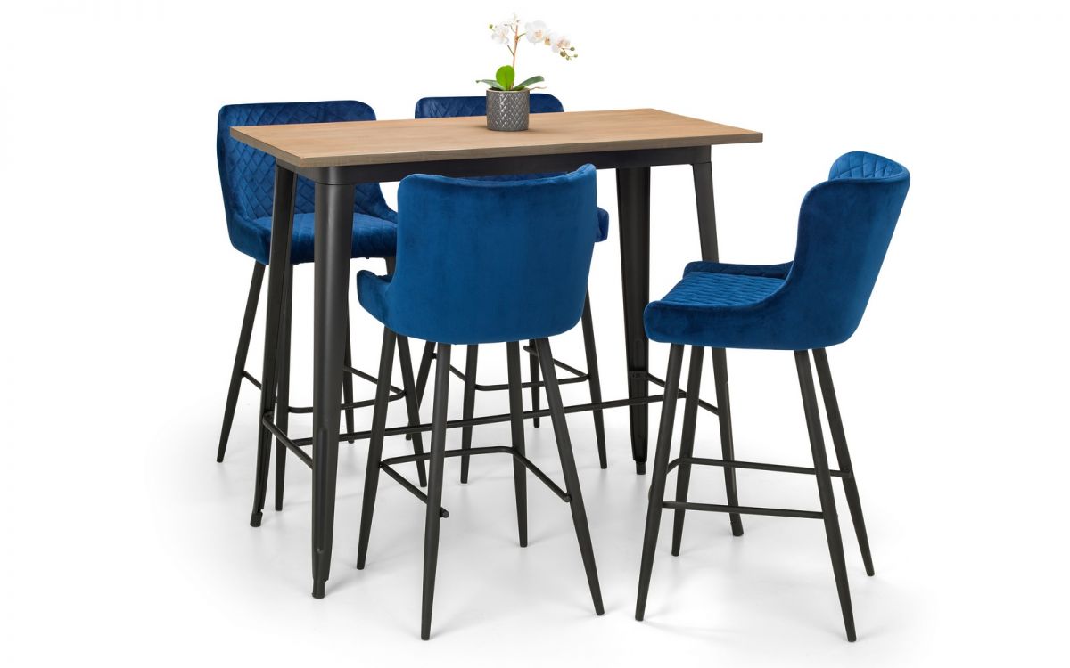Grafton Bar Table & 4 Luxe Blue Bar Stools
