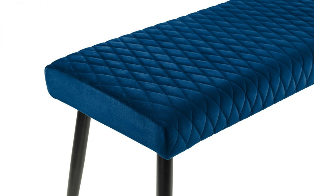 Berwick Dining Table, Luxe Low Blue Bench & 2 Luxe Blue Chairs
