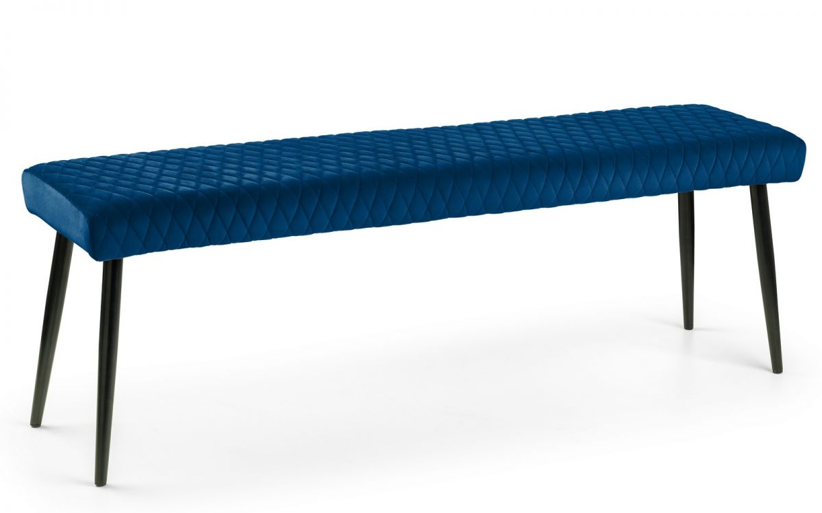 Berwick Dining Table, Luxe Low Blue Bench & 2 Luxe Blue Chairs