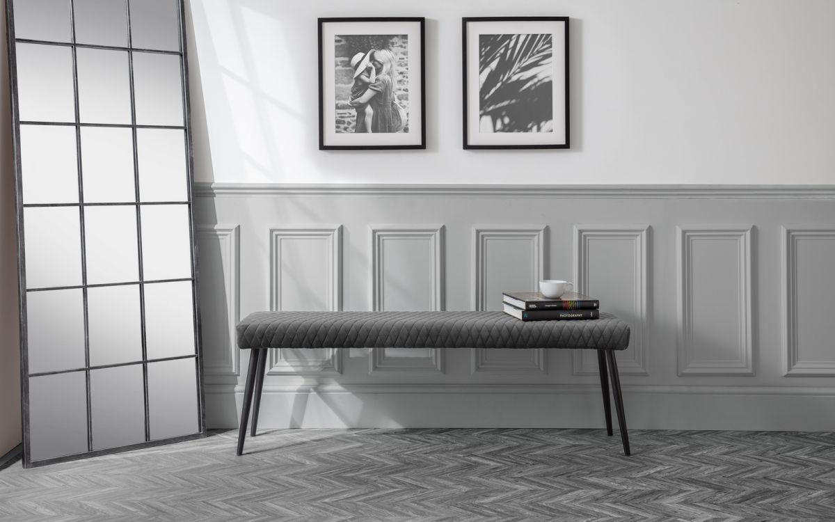 Berwick Dining Table, 2 Luxe Low Grey Benches & 2 Luxe Grey Chairs