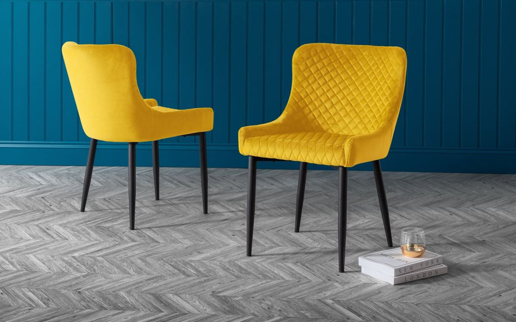 Berwick Dining Table, 2 Luxe Low Mustard Benches & 2 Luxe Mustard Chairs
