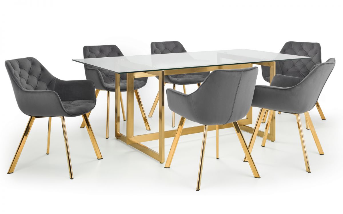 Minori Dining Table & 6 Lorenzo Grey Dining Chairs