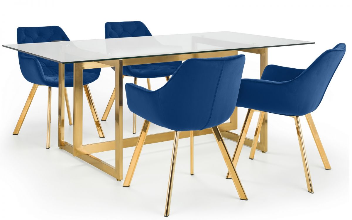 Minori Dining Table & 4 Lorenzo Blue Dining Chairs