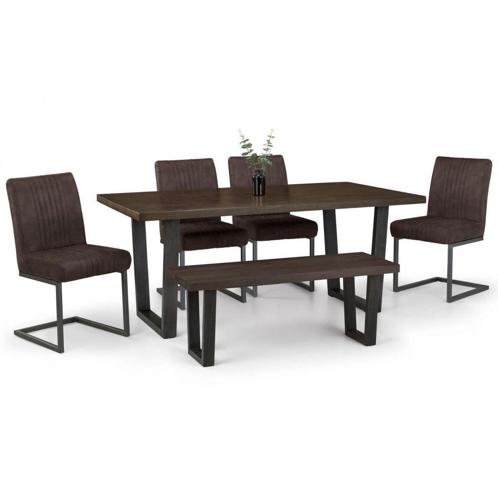 Brooklyn Dining Table Dark Oak, Bench & 4 Charcoal Chairs