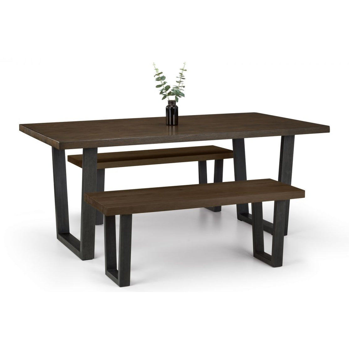 Brooklyn Dining Table & 2 Benches - Dark Oak