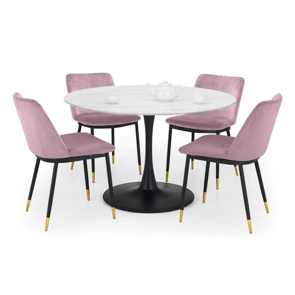 Holland Round Pedestal Table & 4 Delaunay Pink Chairs