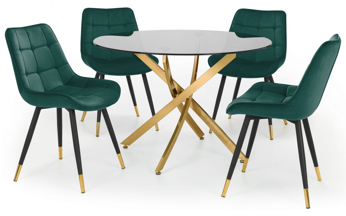 Montero Round Table & 4 Hadid Green Dining Chairs