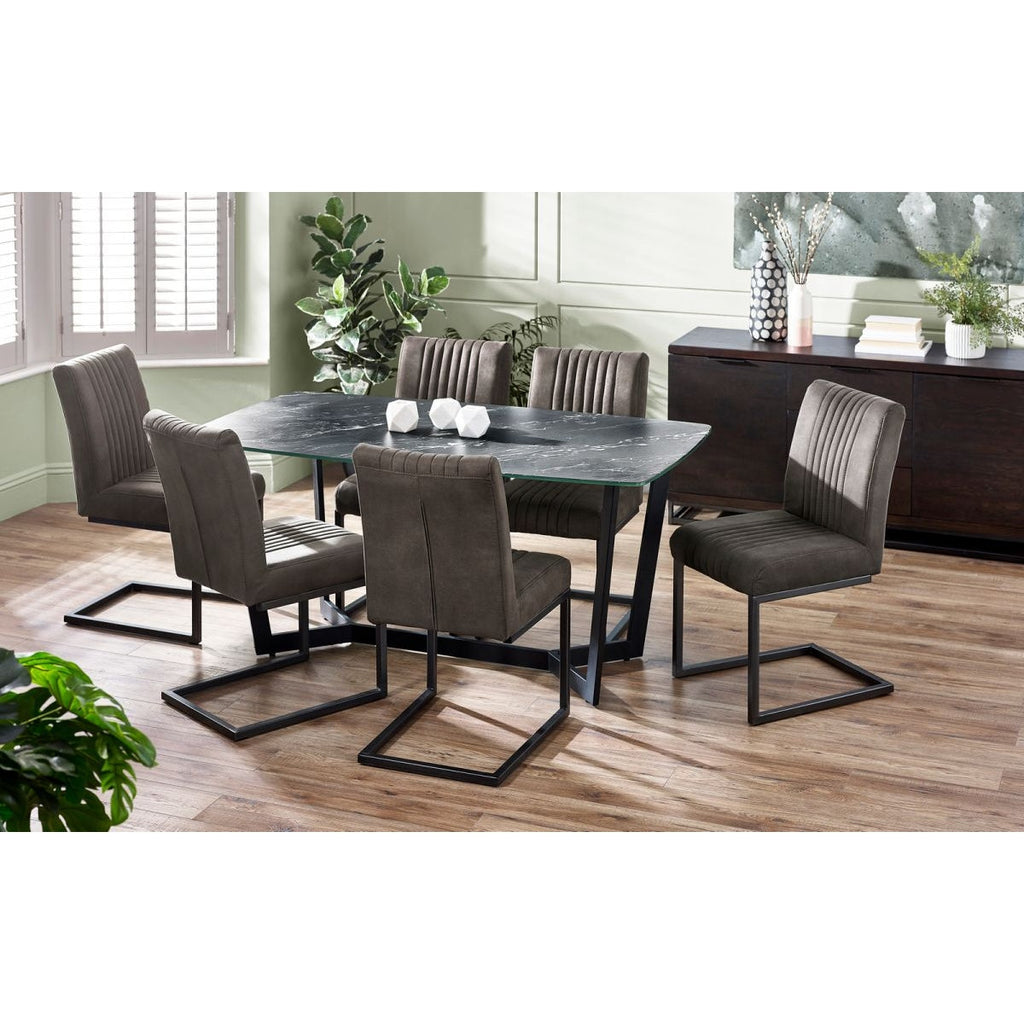Olympus Dining Table Black Marble & 6 Brooklyn Charcoal Dining Chairs