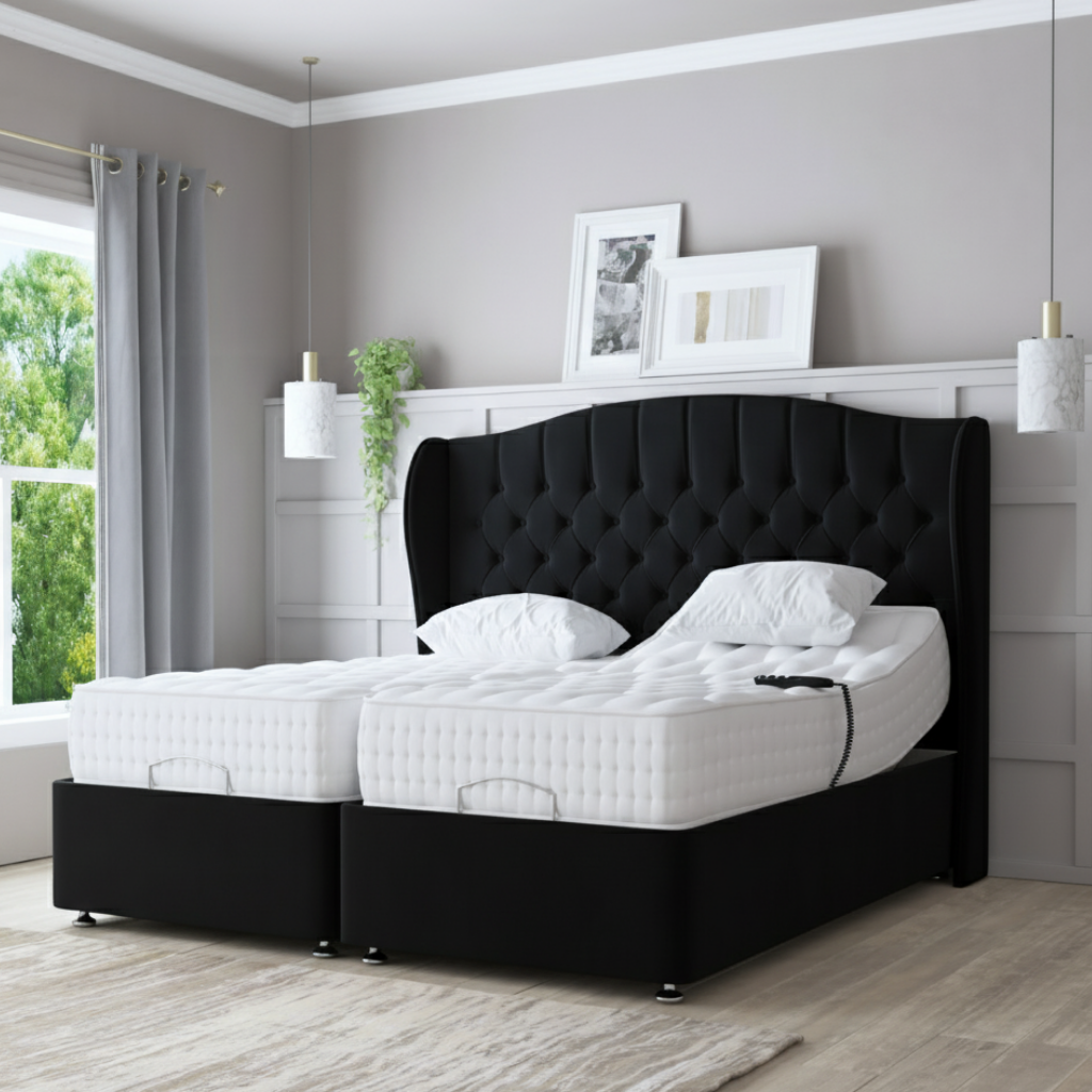 LuxeSleep Winged Adjustable Bed Frame | Dual Motor Electric Base | Zaye Living | BLUE
