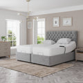 Madeline Electric Adjustable Bed Set – Fabric Pocket Sprung Mattress with Chesterfield Headboard | SILVER