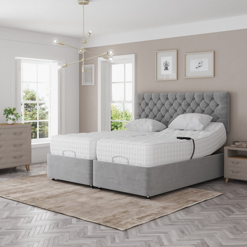 Madeline Electric Adjustable Bed Set – Fabric Pocket Sprung Mattress with Chesterfield Headboard | CREAM