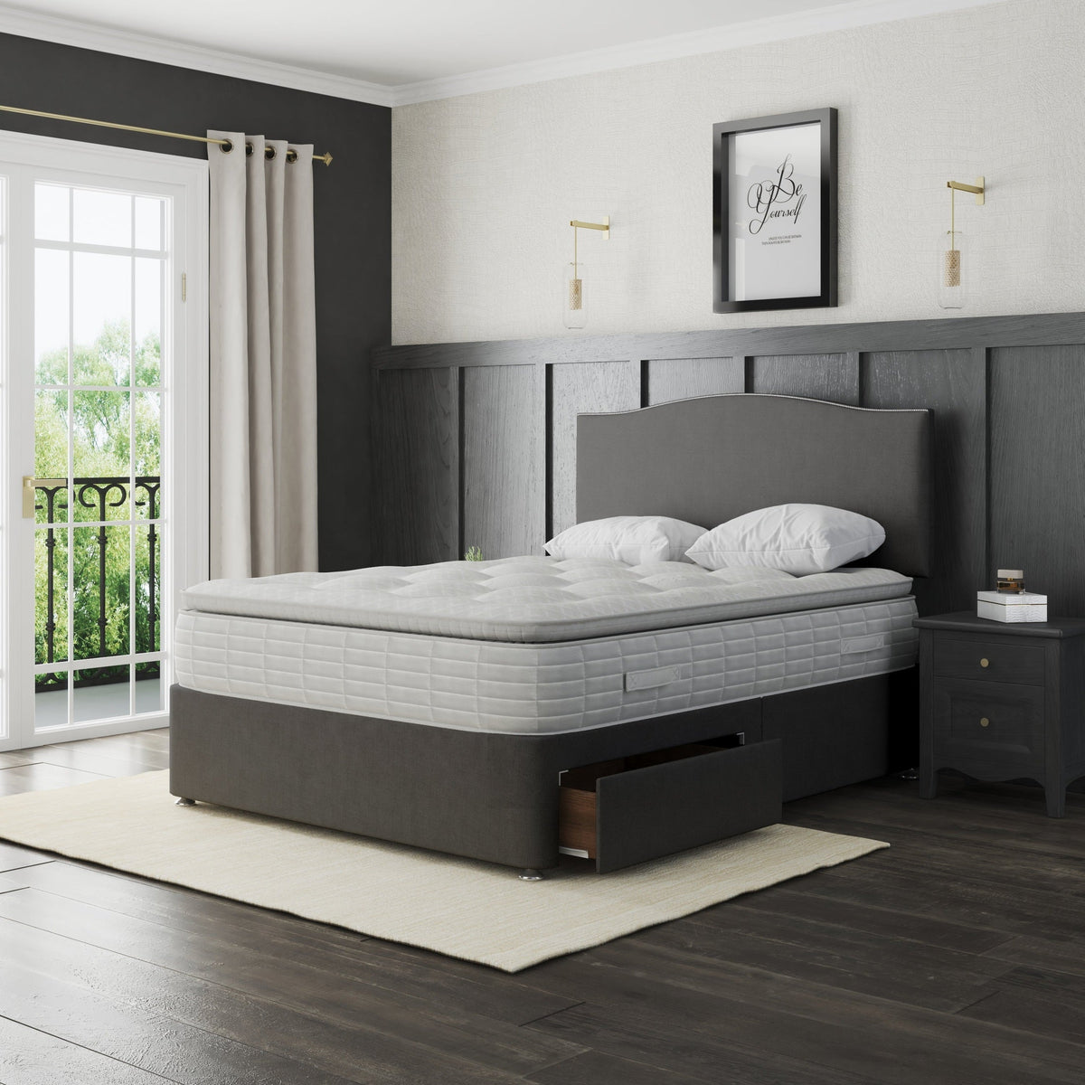 Nicole Bed Divan Base And Headboard | SILVER