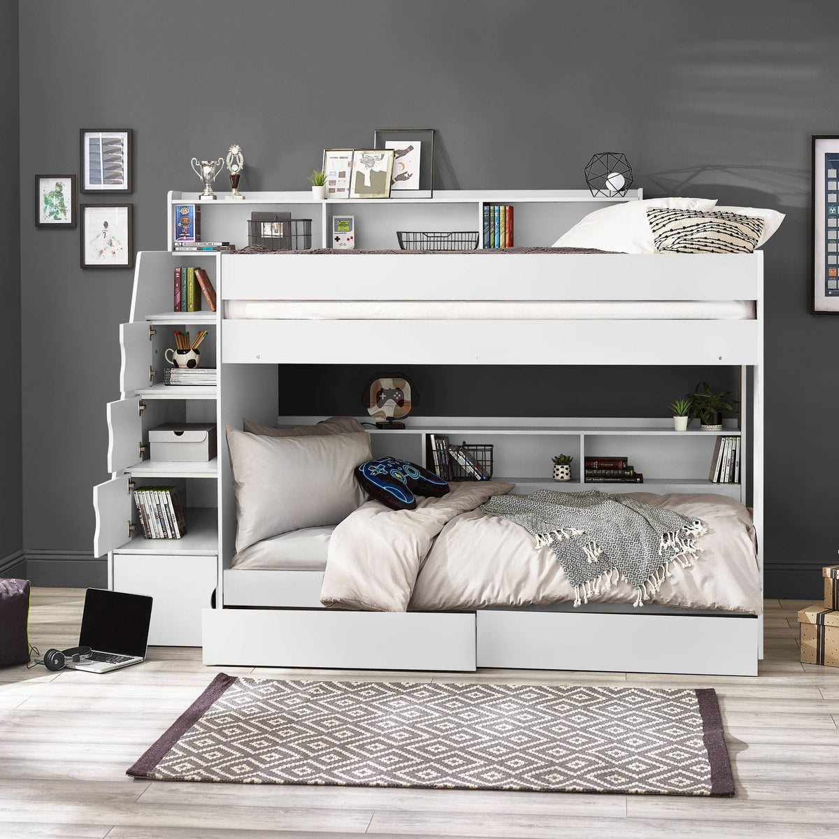 Camelot Staircase Bunk - All White