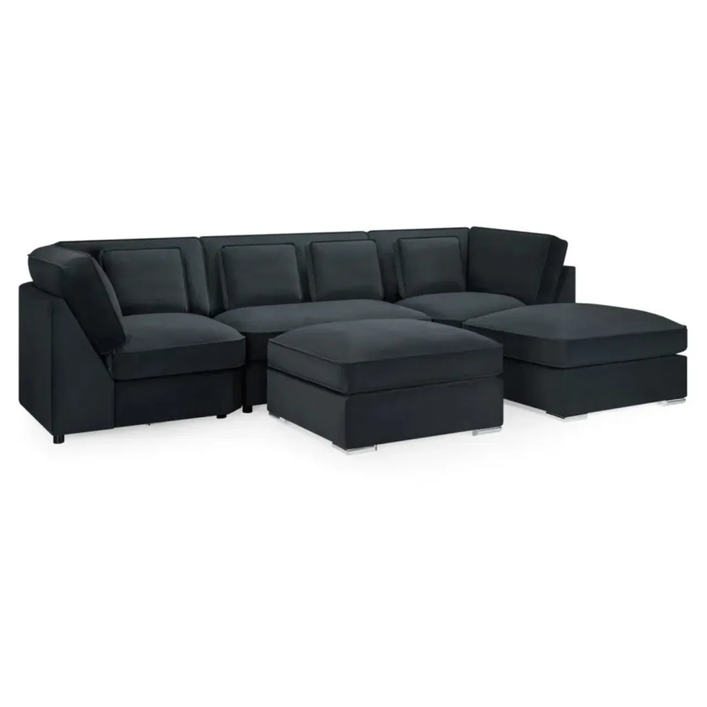 Belgravia Slate Velvet Fabric Corner U Shape Sofa