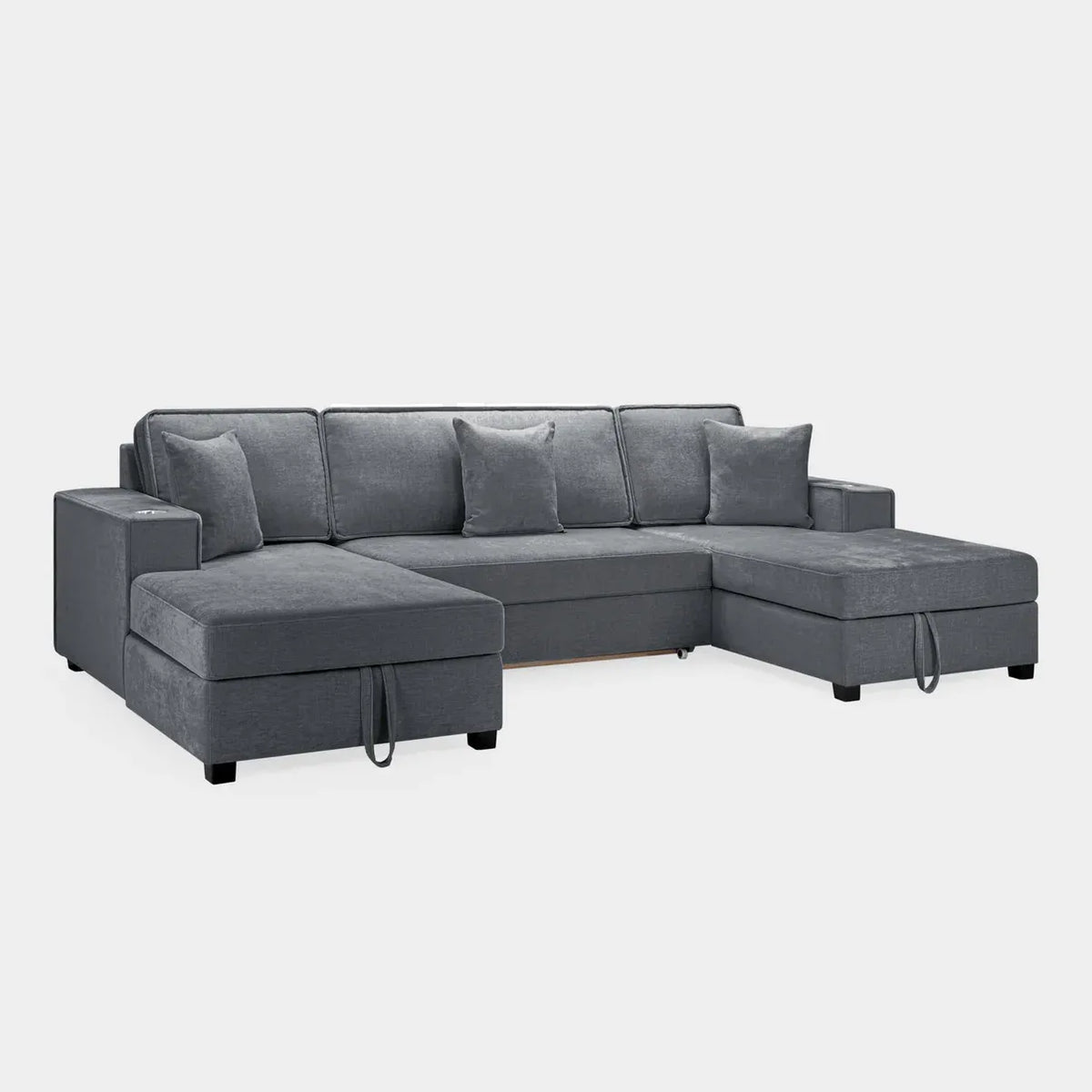 Milian Grey U-Shape Corner Sofa Bed with Storage | Large Family Sofabed