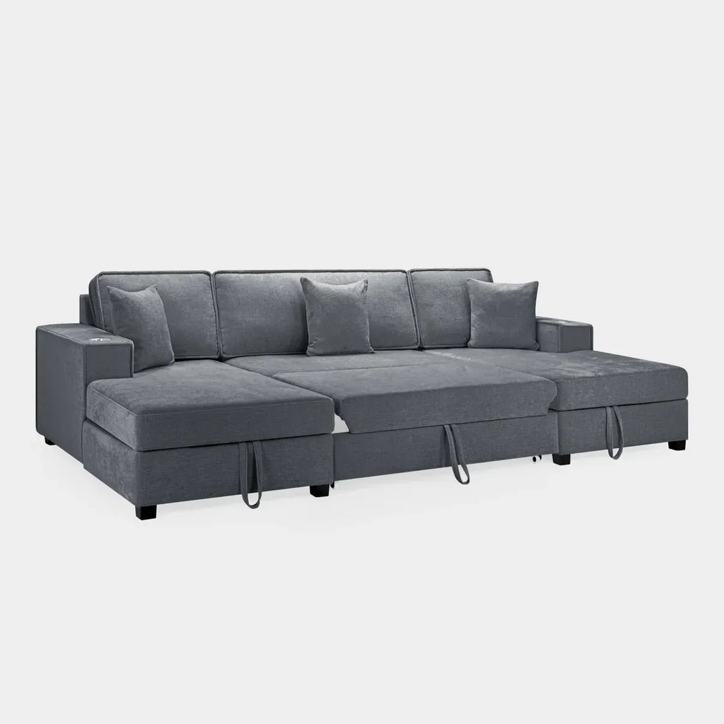 Milian Grey U-Shape Corner Sofa Bed with Storage | Large Family Sofabed