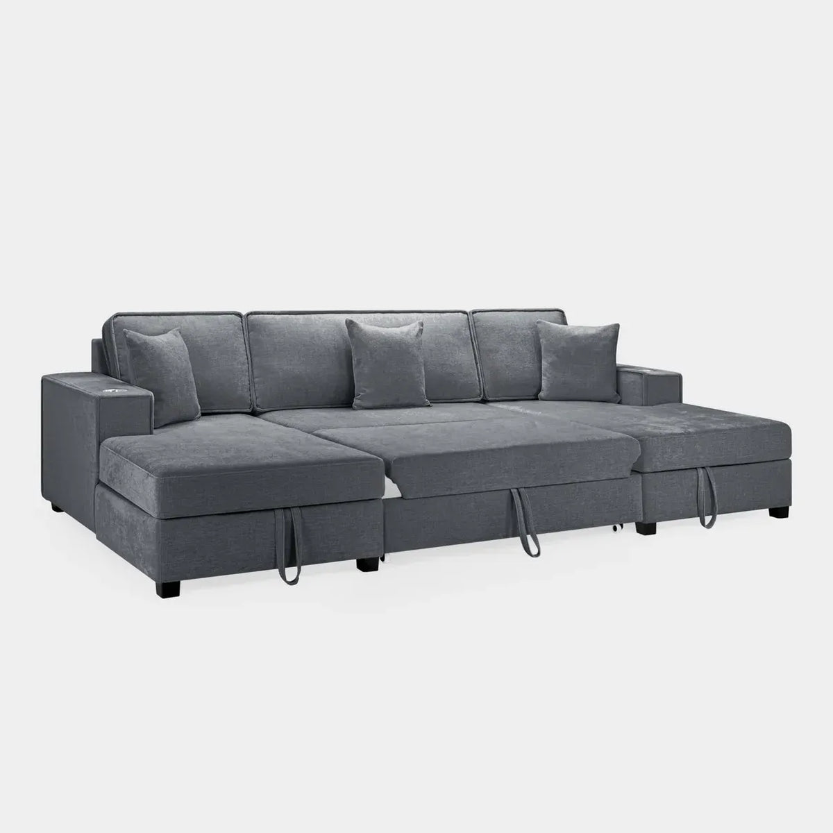 Milian Grey U-Shape Corner Sofa Bed with Storage | Large Family Sofabed