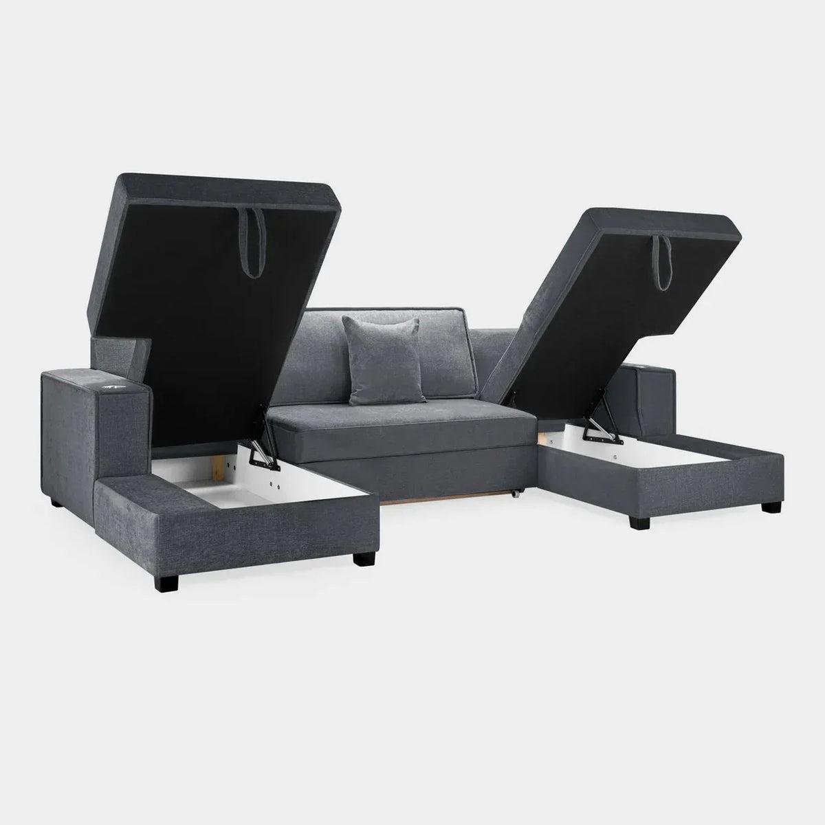 Milian Grey U-Shape Corner Sofa Bed with Storage | Large Family Sofabed