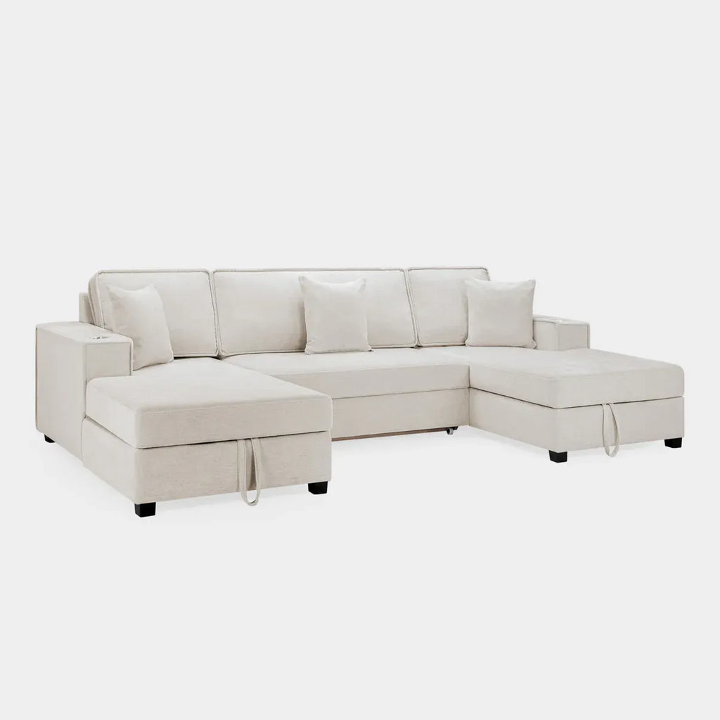 Milian Grey U-Shape Corner Sofa Bed with Storage | Large Family Sofabed