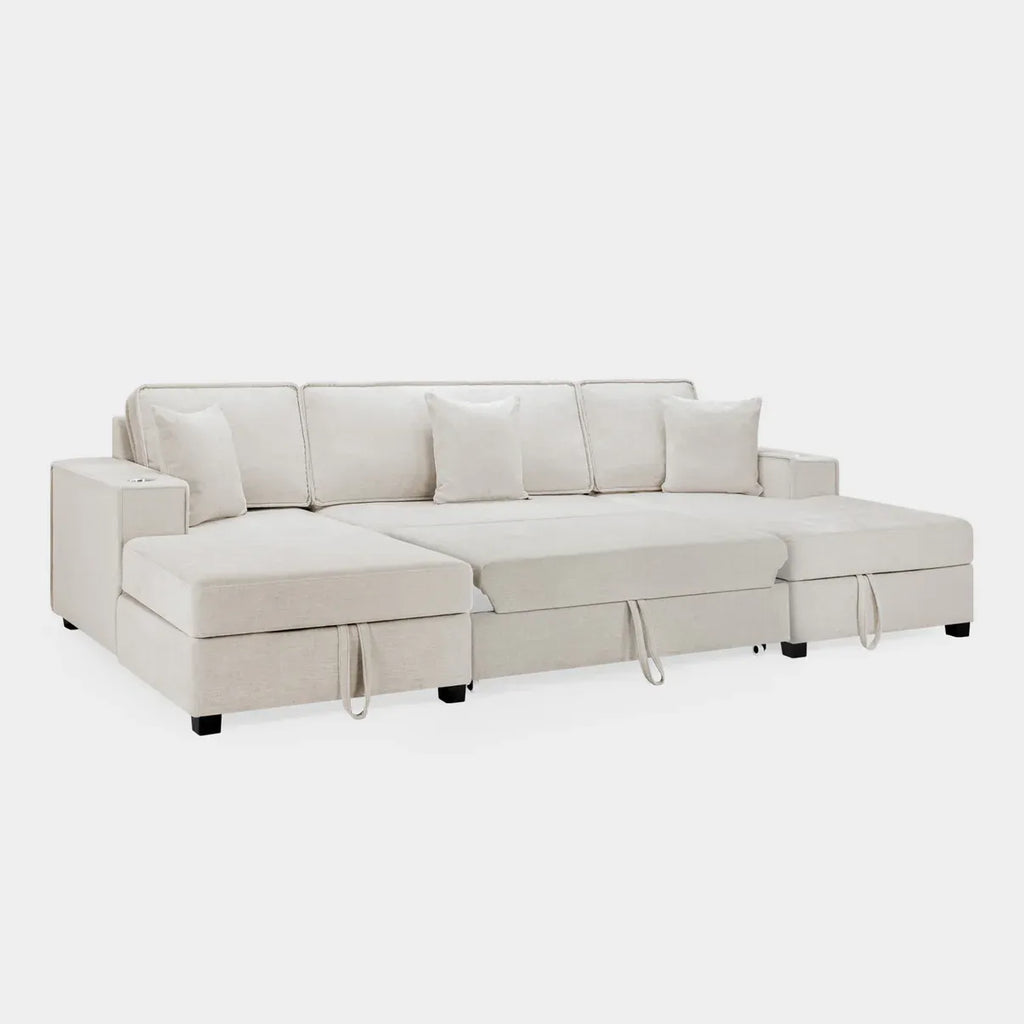 Milian Grey U-Shape Corner Sofa Bed with Storage | Large Family Sofabed