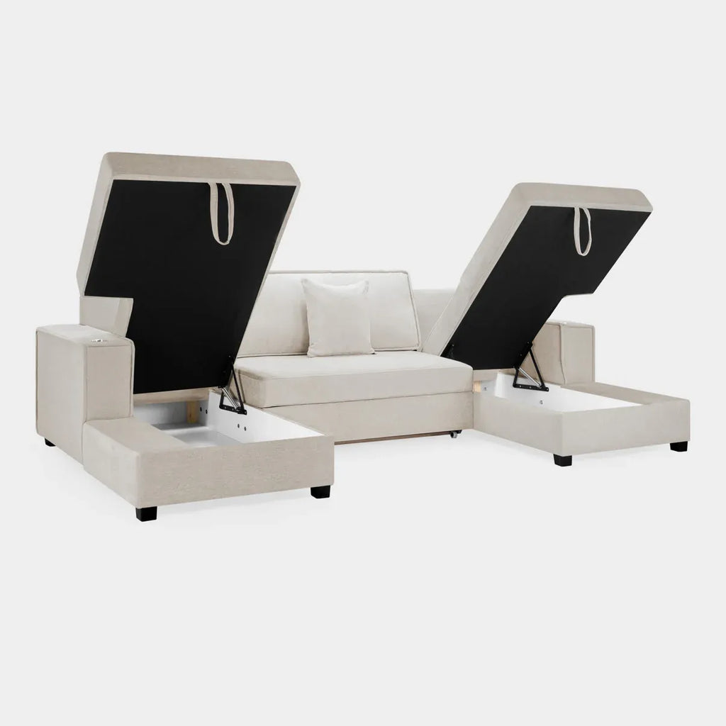Milian Grey U-Shape Corner Sofa Bed with Storage | Large Family Sofabed