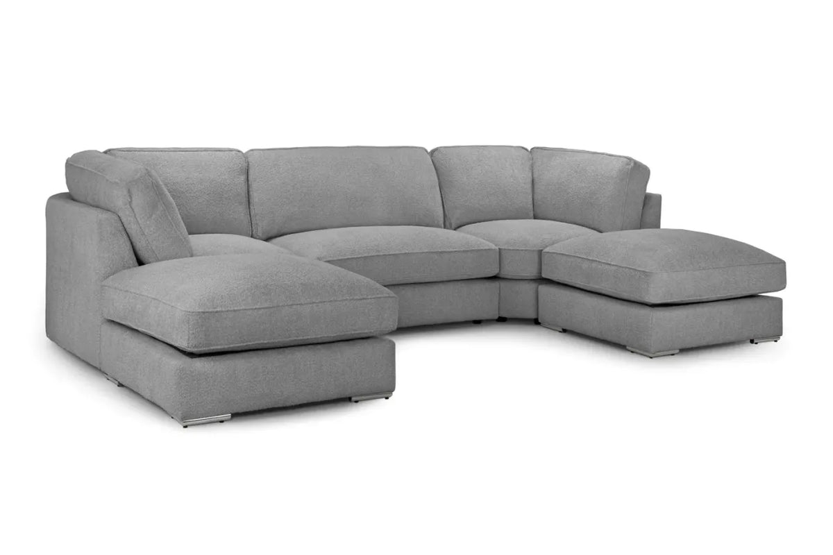 Inga Full Back Bouclé Fabric Grey U-Shape Corner Sofa