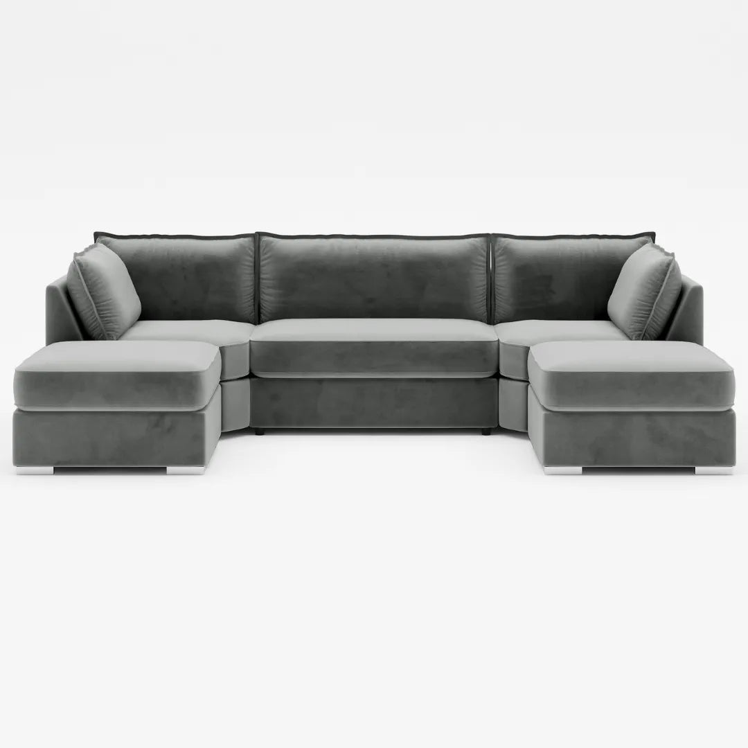 Primrose U Shape Corner Sofa – High Back Grey Fabric Sofa