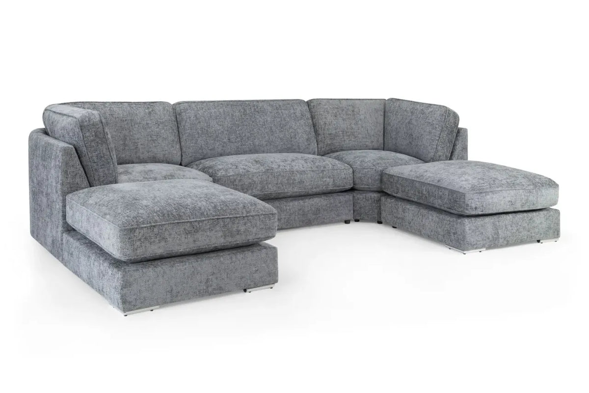 Esma Full Back Grey U-Shape Corner Sofa – Large Family Fabric Sofa