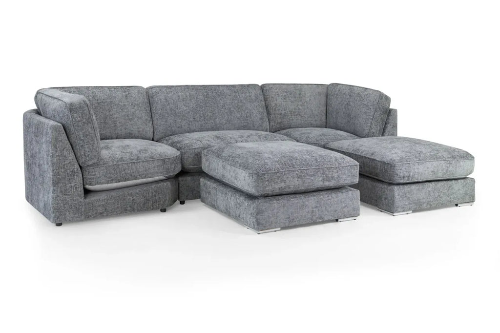 Esma Full Back Grey U-Shape Corner Sofa – Large Family Fabric Sofa