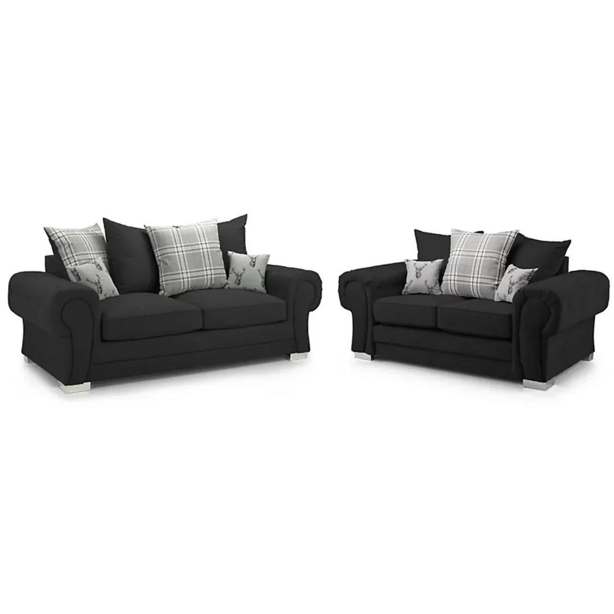 Verona Fabric Sofa Scatterback 3 Seater And 2 Seater Set Grey Or Black