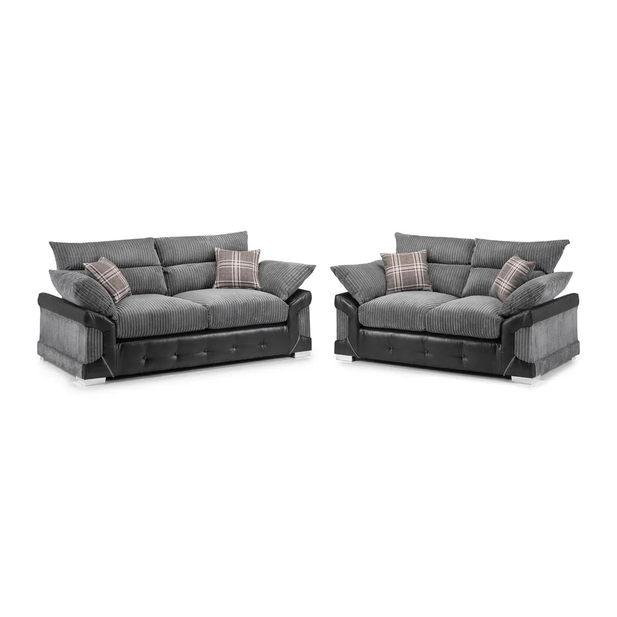 Logan Grey & Black 3 + 2 Sofa Set – Luxury Fabric Sofa Suite with Plush Comfort