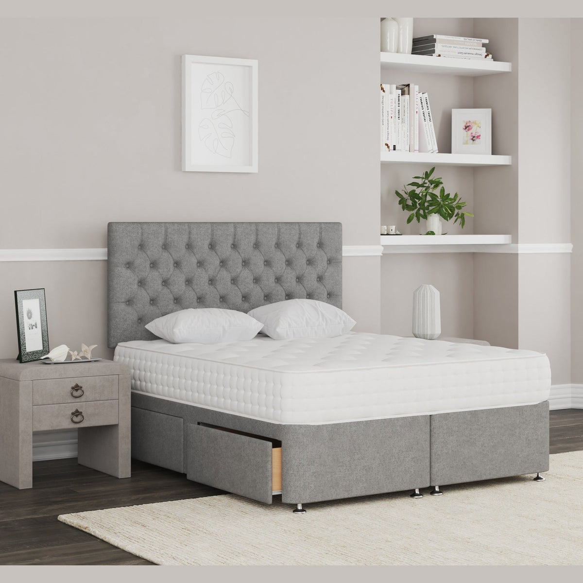 Marco Bed Divan Base And Headboard | SILVER