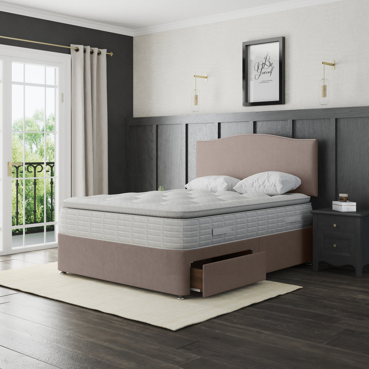 Nicole Bed Divan Base And Headboard | BROWN