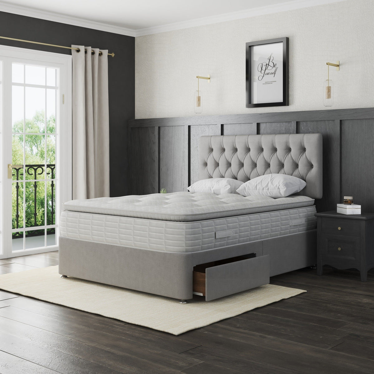 London Bed Divan Base And Headboard | GREY