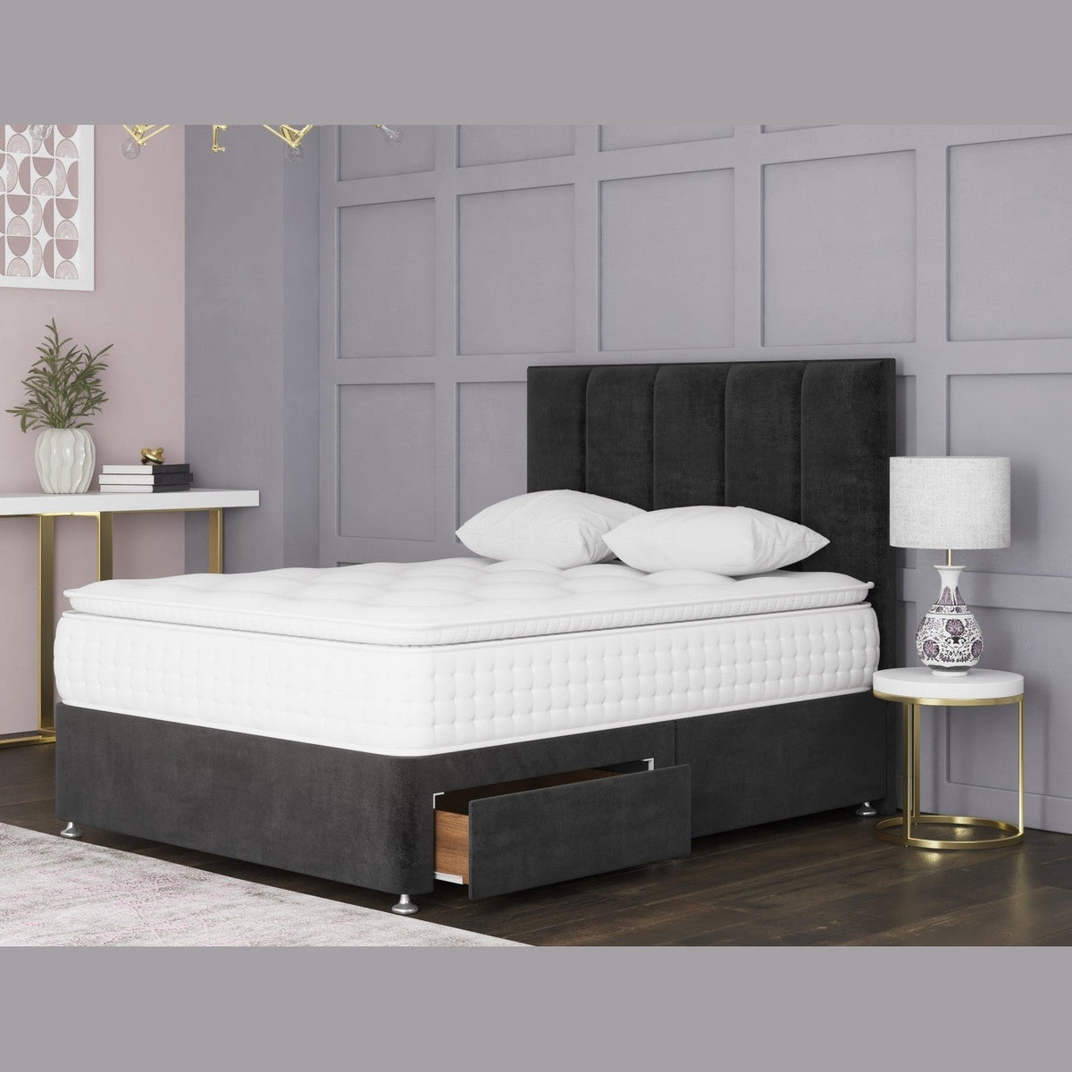 Sultan Bed Divan Base And Headboard | GREY