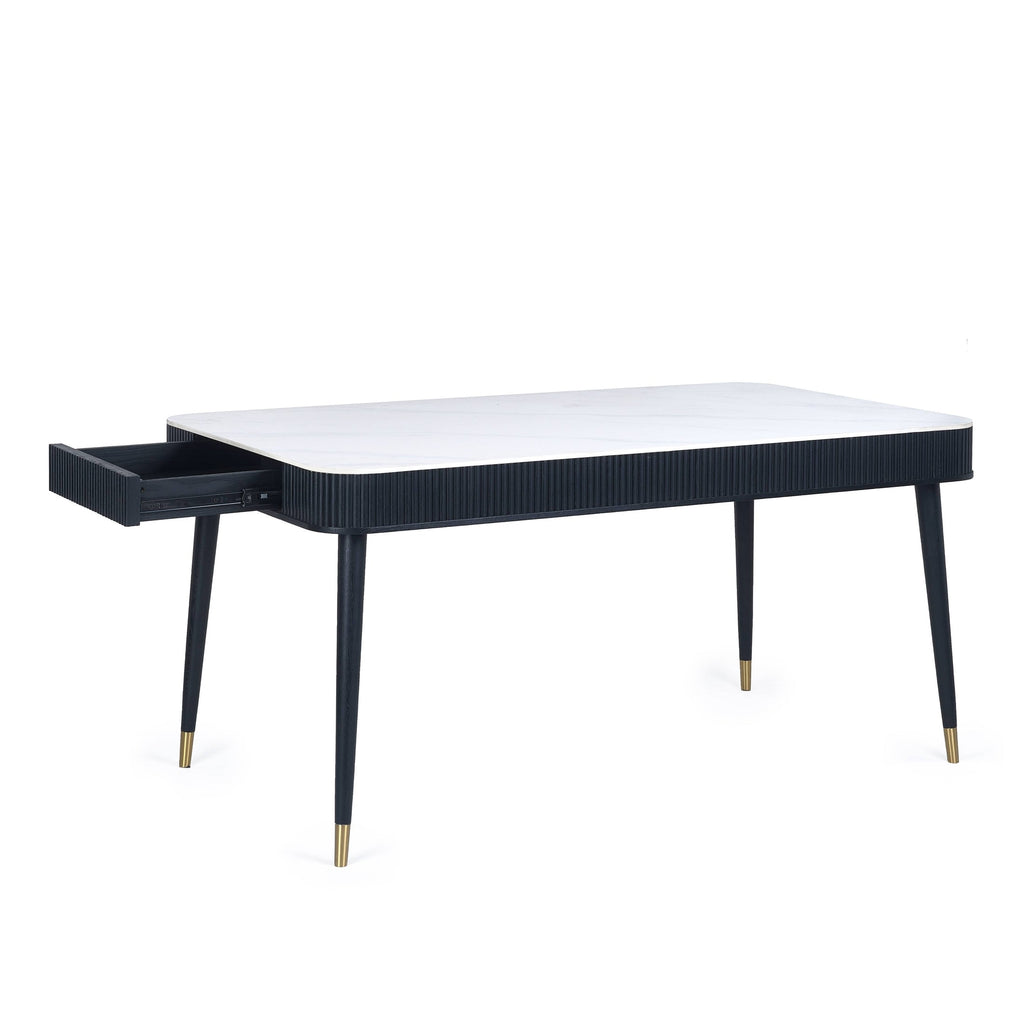 Louis Black Fluted Stone Top Dining Table with Drawers