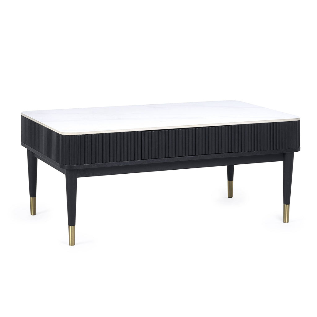 Louis Black Fluted Stone Top Coffee Table with Drawers
