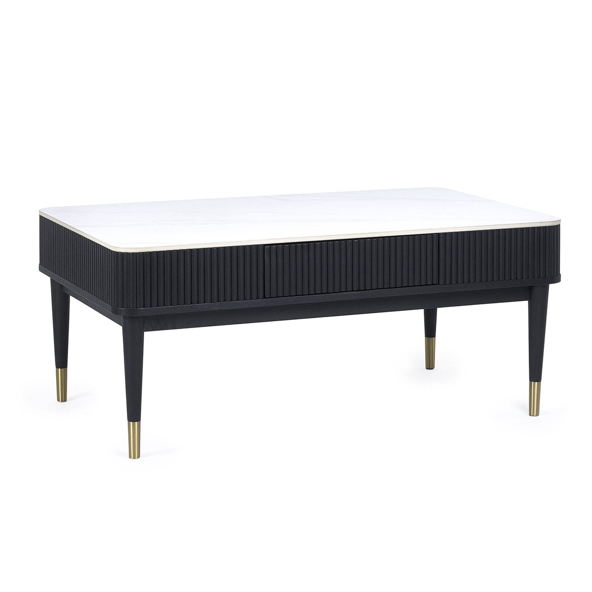 Louis Black Fluted Stone Top Coffee Table with Drawers