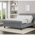 Emma Electric Adjustable Upholstered Sleigh Bed Frame – German Engineered Comfort & Luxury Support | SILVER