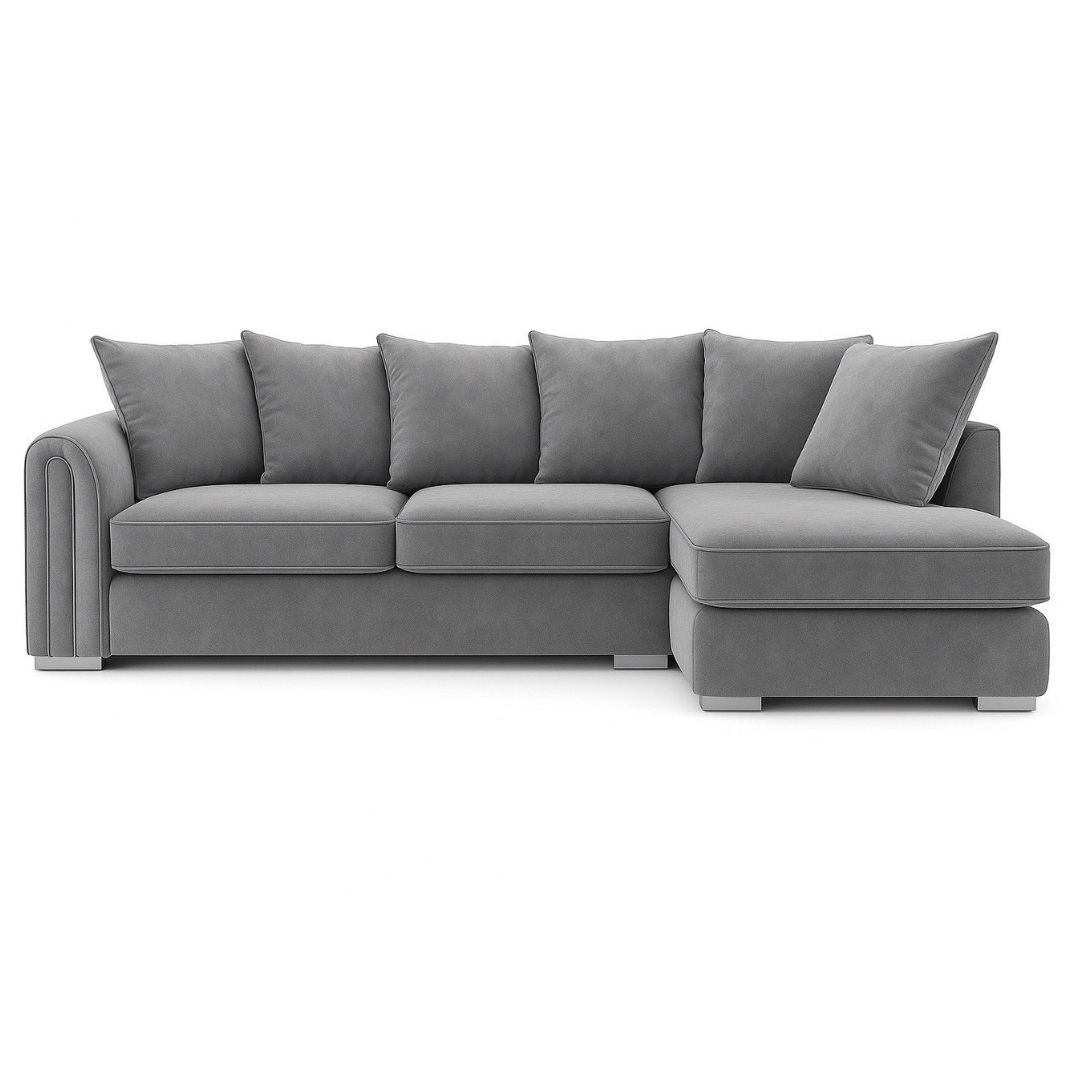 Monaco Plush Velvet Corner Sofa – Luxury Right Hand Chaise Sofa