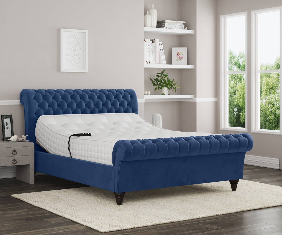Emma Electric Adjustable Upholstered Sleigh Bed Frame – German Engineered Comfort & Luxury Support | WHITE