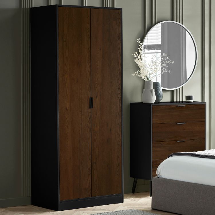 Alba 2 Door Wardrobe - Walnut/Black