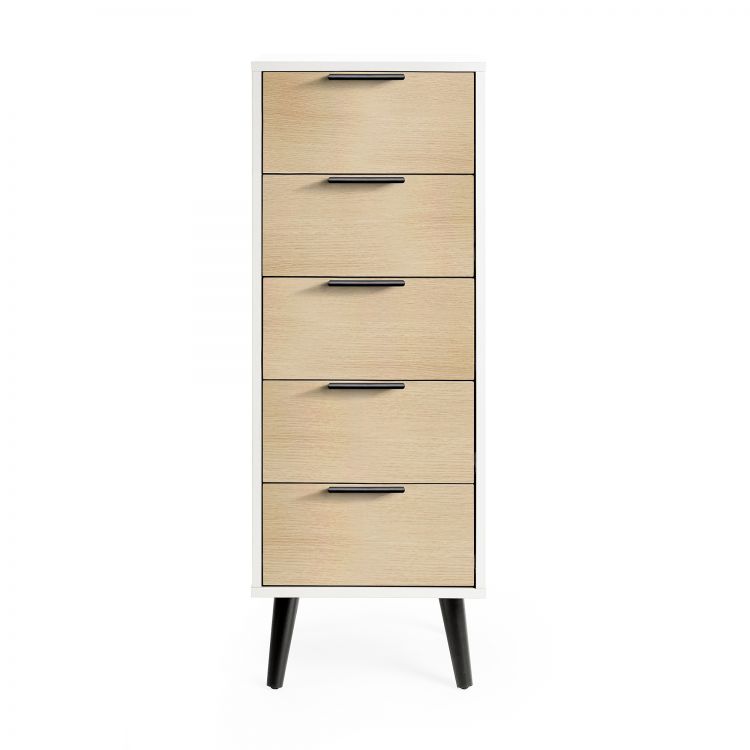 Alba 5 Drawer Narrow Chest - White/Oak