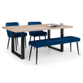 Berwick Dining Table, Luxe Low Blue Bench & 2 Luxe Blue Chairs