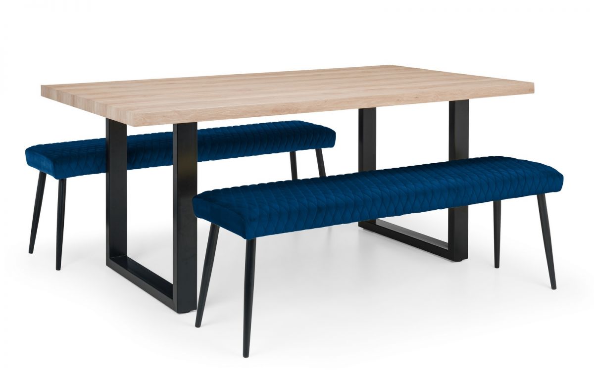 Berwick Dining Table & 2 Luxe Low Blue Benches