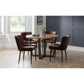 Brooklyn Round Table Oak & 4 Luxe Dining Chairs Brown