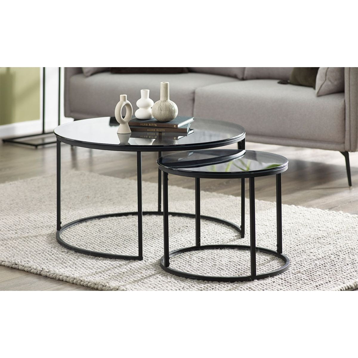 Chicago Round Nesting Coffee Tables - Smoked Glass